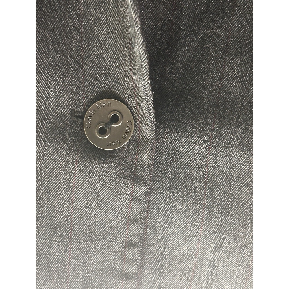 Calvin Klein Womens Suit Jacket 10P Petite Grey Herringbone 1-Button Stretch - Picture 8 of 9